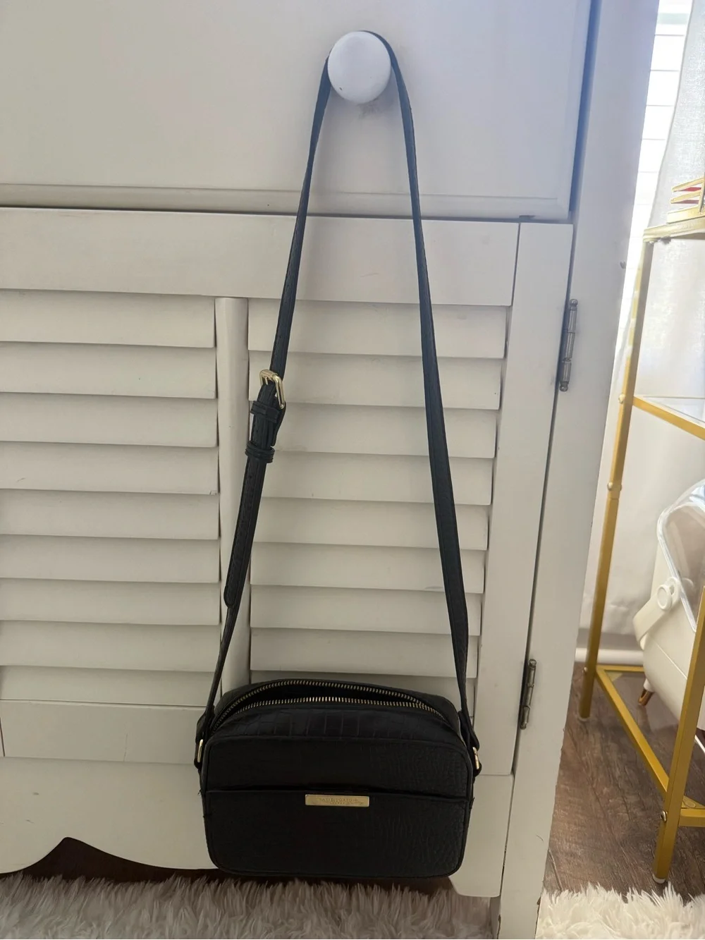 Black Croc-Embossed Crossbody Bag with Gold Accent